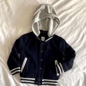 Gap kids wool varsity jacket with hood